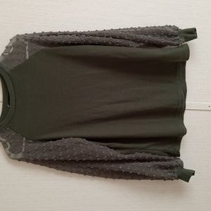 Miholl , women's small long sleeve swiss dot waffle weave chilon, army greem